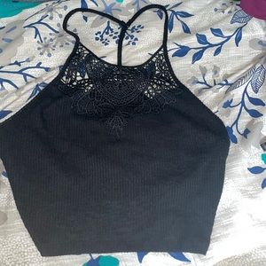 Lg Mudd cropped tank top with lace neck.